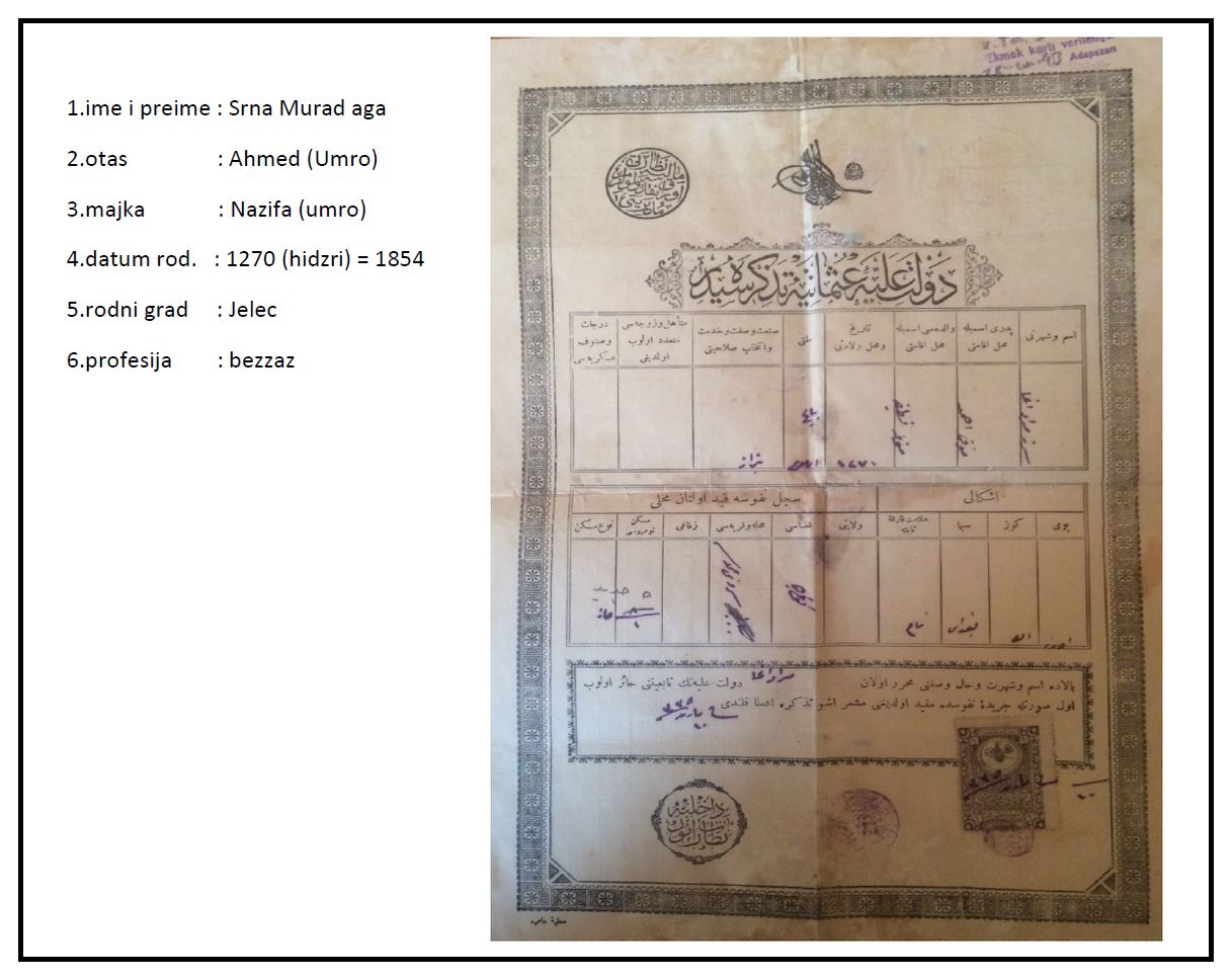 Murad Srna -  dokument na turskom osmanskom jeziku